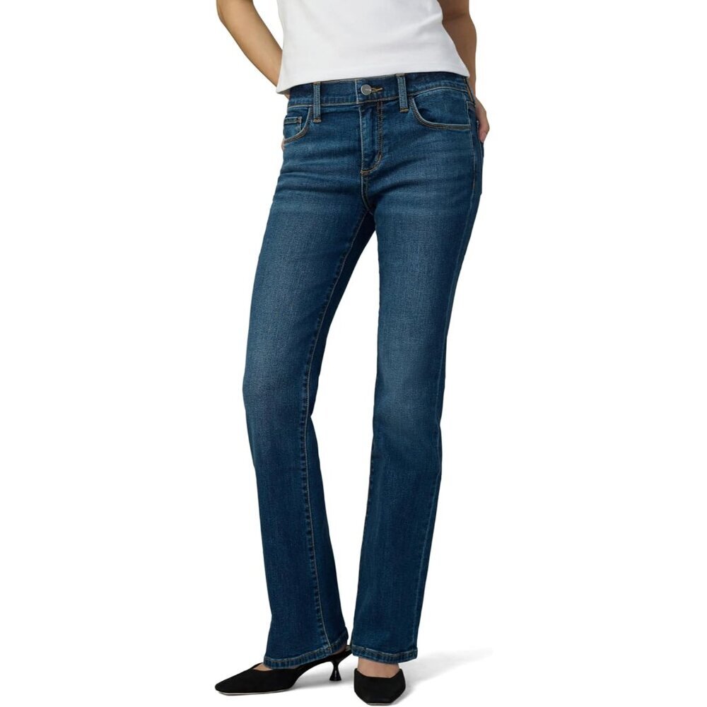 Womens Petite Bootcut Jean Cotton Rayon Blend Mid Rise Full-Length Slim